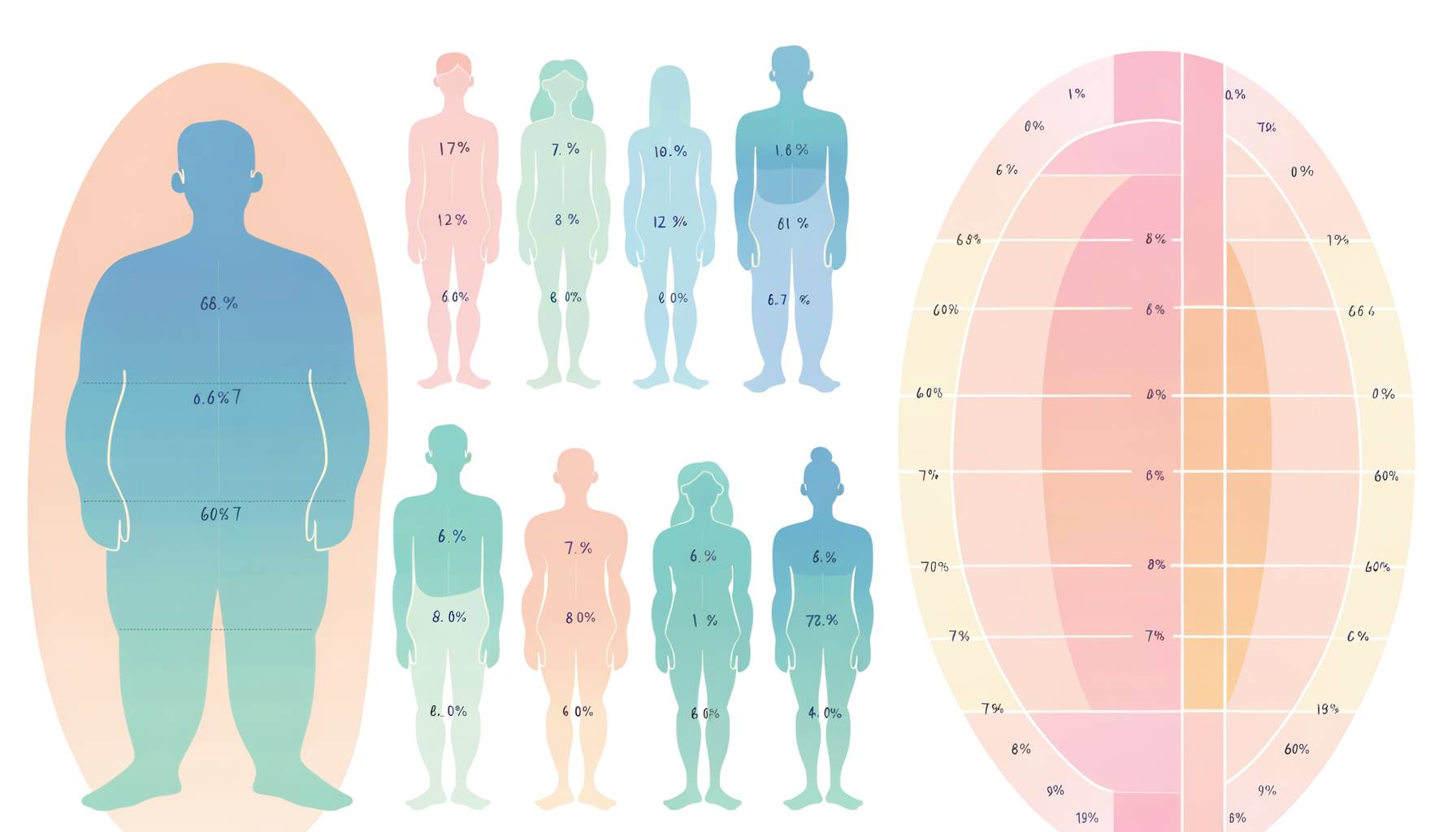 Un gráfico comparativo ilustrado que muestra los rangos de porcentaje de grasa corporal ideales par...